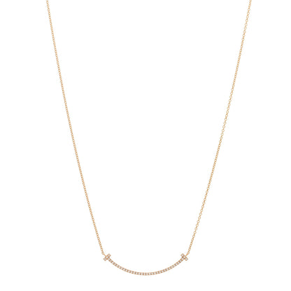 Tiffany 18K Rose Gold Diamond Small T Smile Pendant Necklace 1 of 3