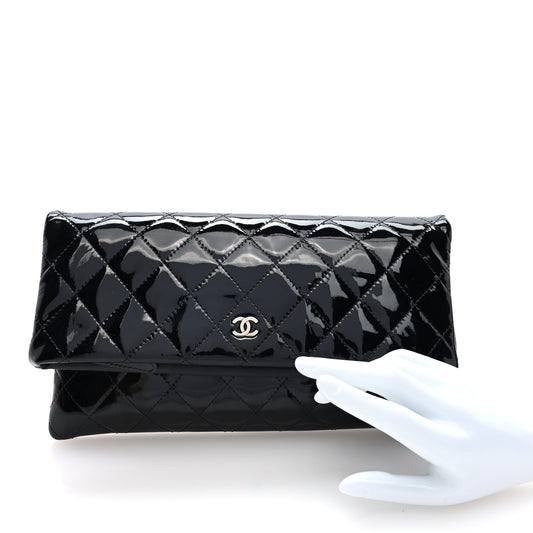 Patent Calfskin Quilted Beauty CC Clutch Black