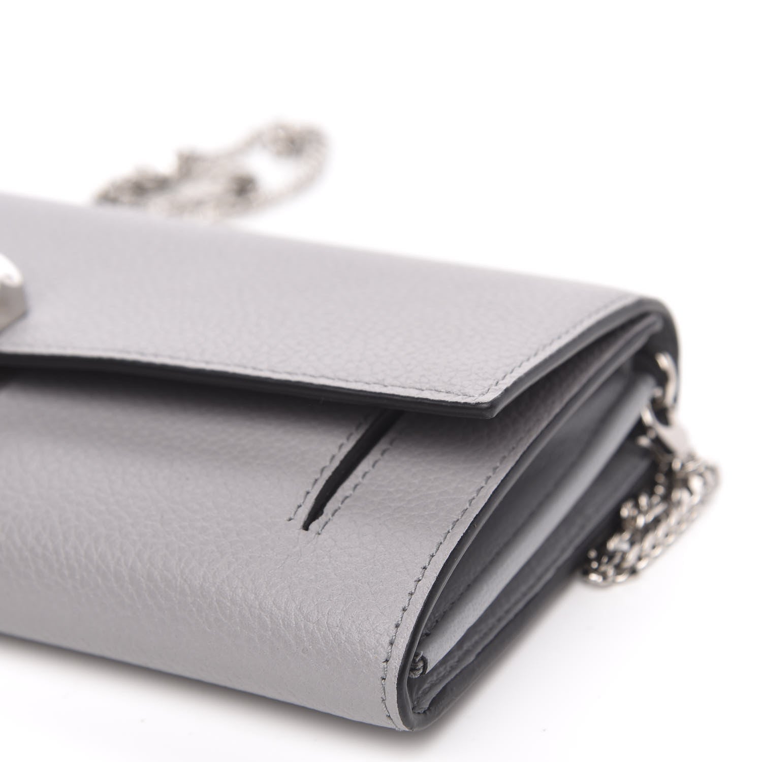Alexander McQueen Pebbled Calfskin Skull Wallet on Chain Grey 8 of 9