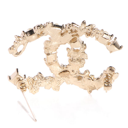 Chanel Pearl Crystal Mother of Pearl CC Flower Brooch Gold 4 of 6