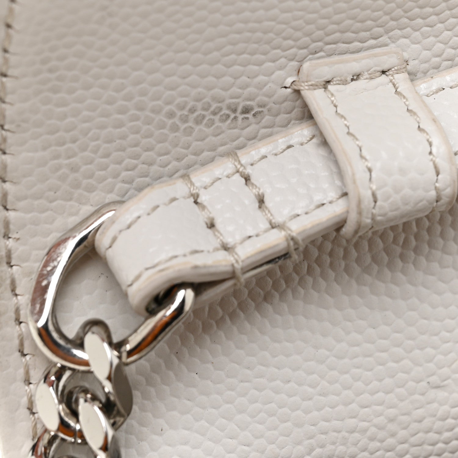 Saint Laurent Grain De Poudre Matelasse Chevron Monogram Chain Wallet Optical White 15 of 16