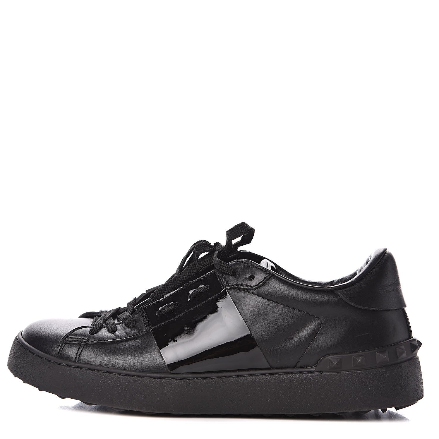 Valentino Garavani Calfskin Patent Rockstud Open Sneakers 38 Black 1 of 11