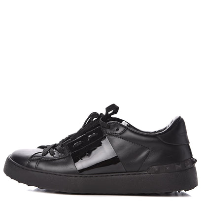 Valentino Garavani Calfskin Patent Rockstud Open Sneakers 38 Black 1 of 11