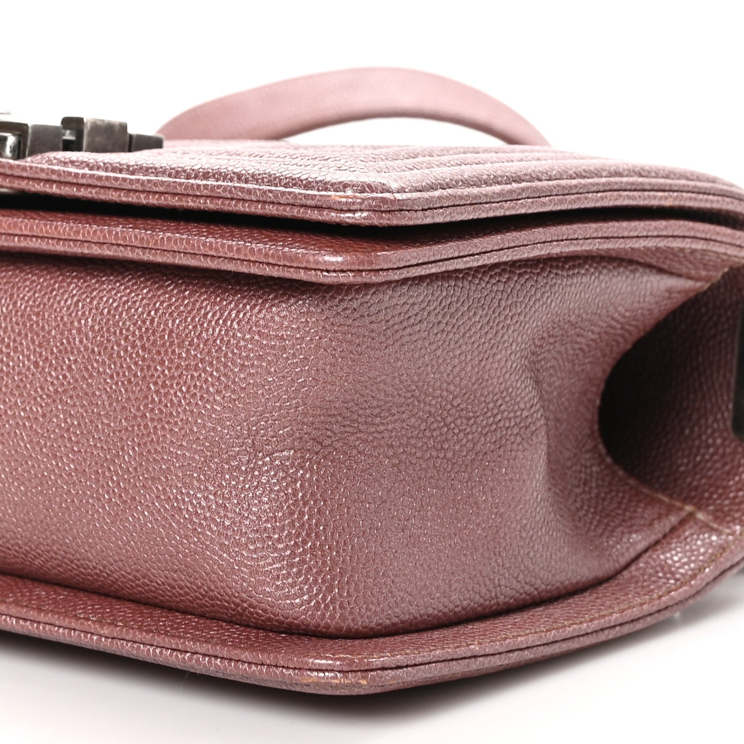 Chanel Metallic Caviar Chevron Quilted Small Boy Flap Dark Pink 12 of 12