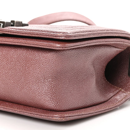 Chanel Metallic Caviar Chevron Quilted Small Boy Flap Dark Pink 12 of 12