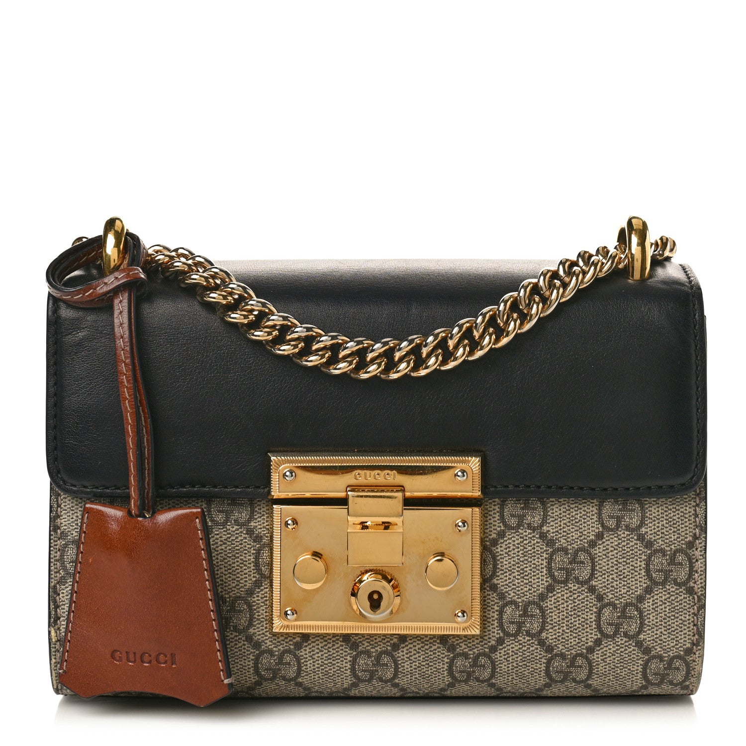 Gucci GG Supreme Monogram Calfskin Small Padlock Shoulder Bag Beige Black Cuir 1 of 12
