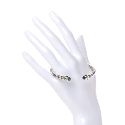 David Yurman Sterling Silver 18K White Gold Diamond Blue Topaz 5mm Cable Classics Bracelet 2 of 4