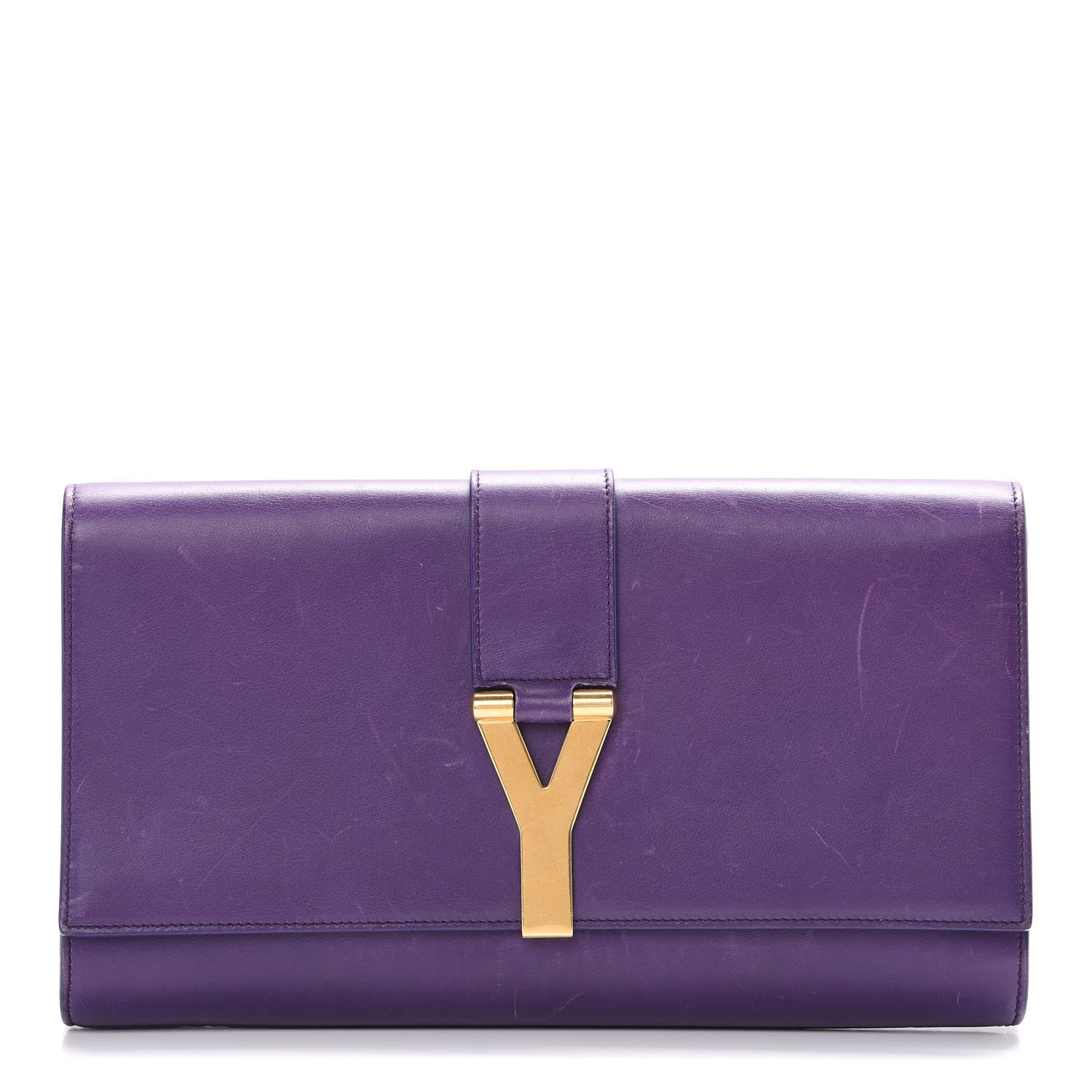 Saint Laurent Textured Calfskin Classic Y Ligne Clutch Purple 1 of 14