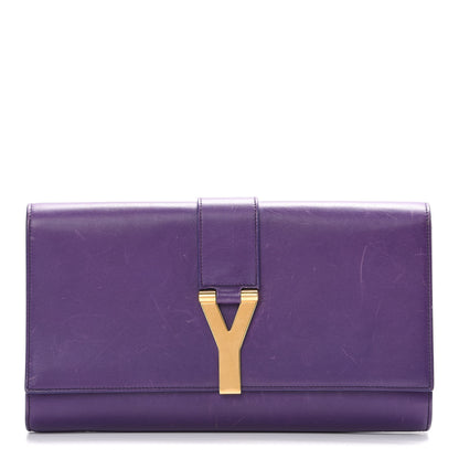 Saint Laurent Textured Calfskin Classic Y Ligne Clutch Purple 1 of 14