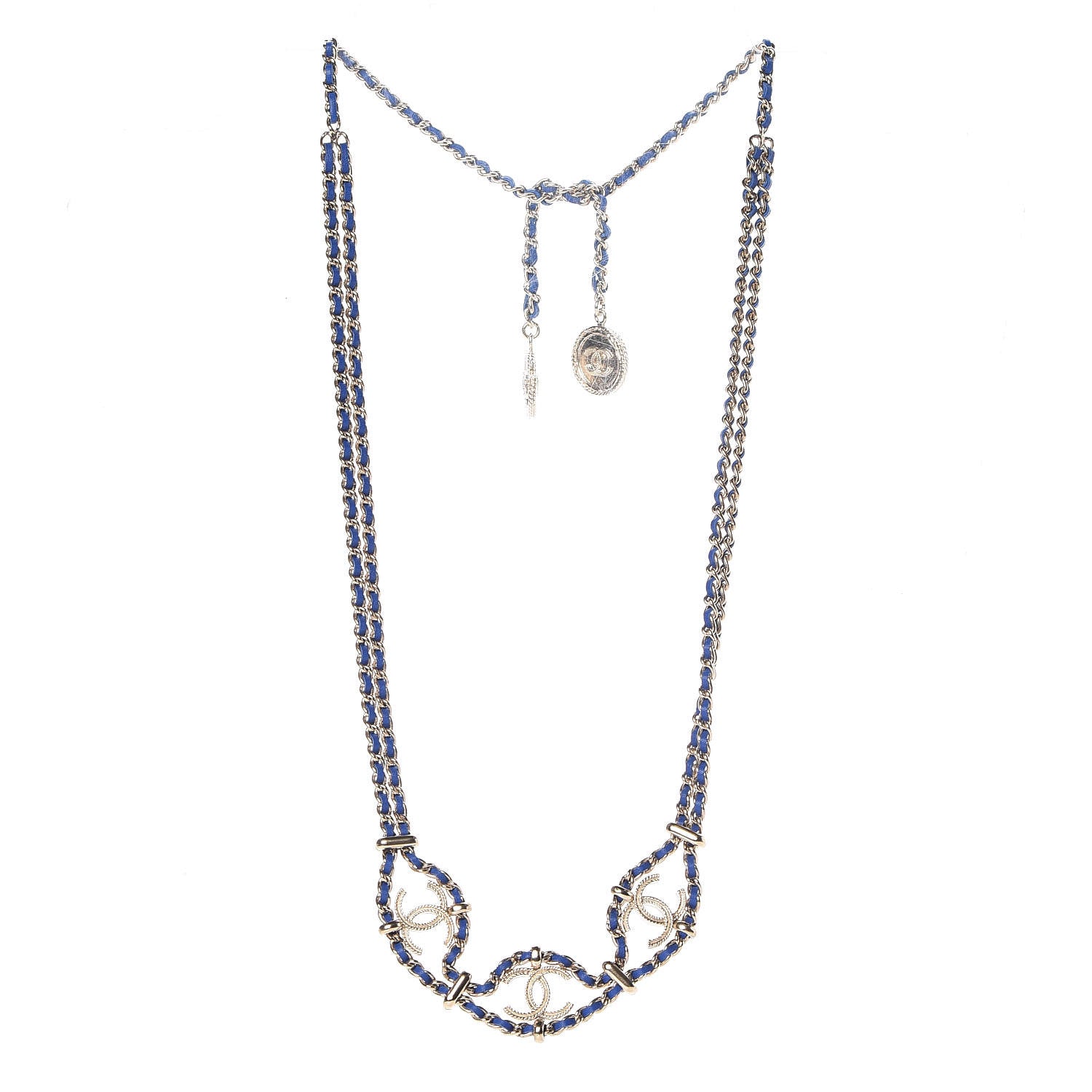 Chanel Metal Lambskin CC Chain Link Necklace Gold Blue 3 of 6