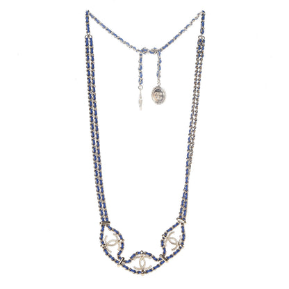 Chanel Metal Lambskin CC Chain Link Necklace Gold Blue 3 of 6