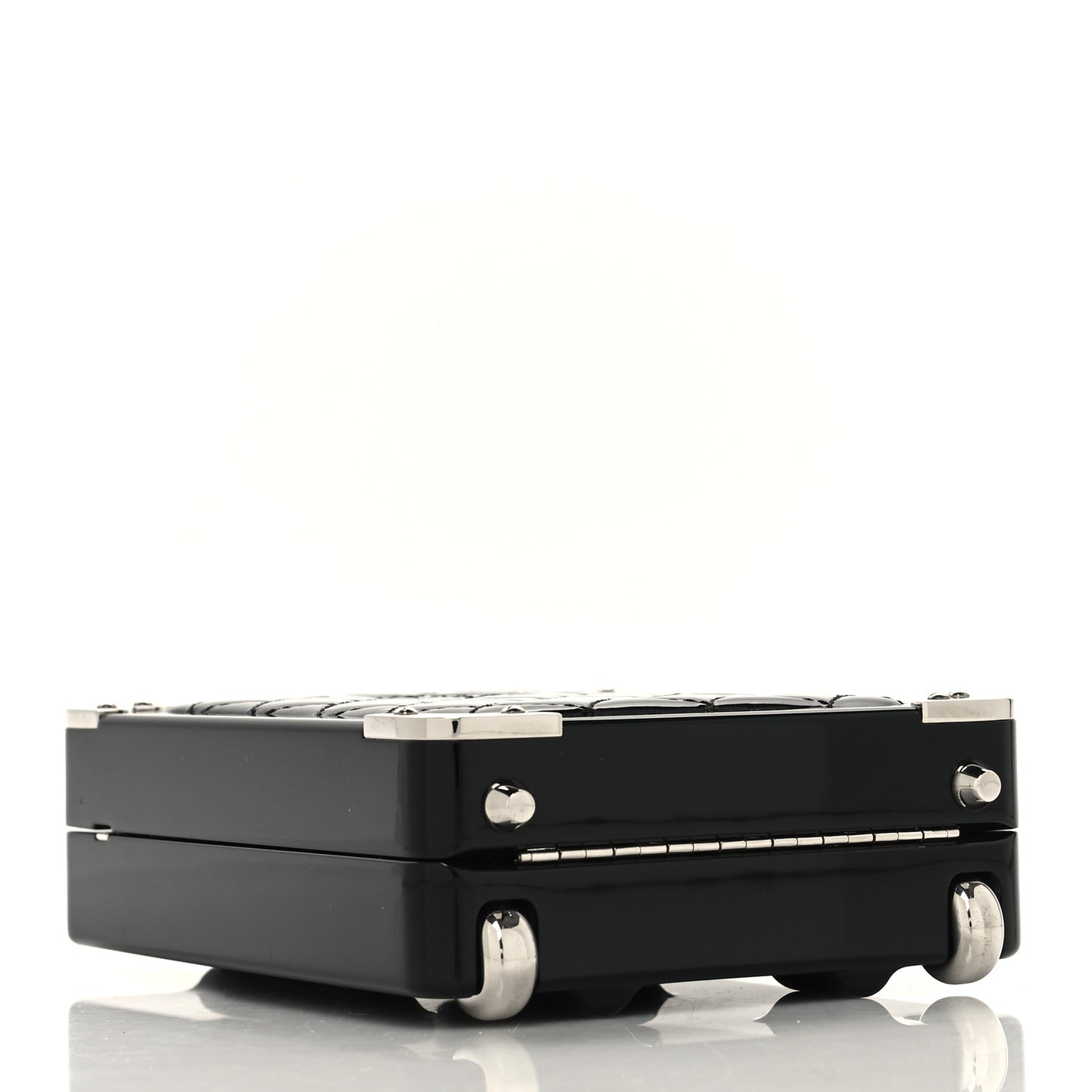 Plexiglass Patent Evening In The Air Mini Trolley Minaudiere Clutch Black Gold
