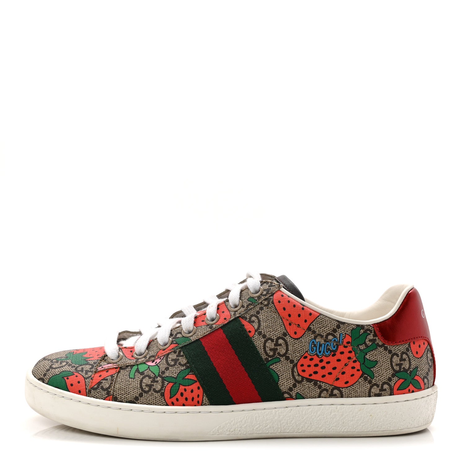 Gucci GG Supreme Monogram Strawberry Web Womens Ace Sneakers 36.5 Beige Multicolor Red Green 1 of 10