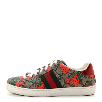 Gucci GG Supreme Monogram Strawberry Web Womens Ace Sneakers 36.5 Beige Multicolor Red Green 1 of 10