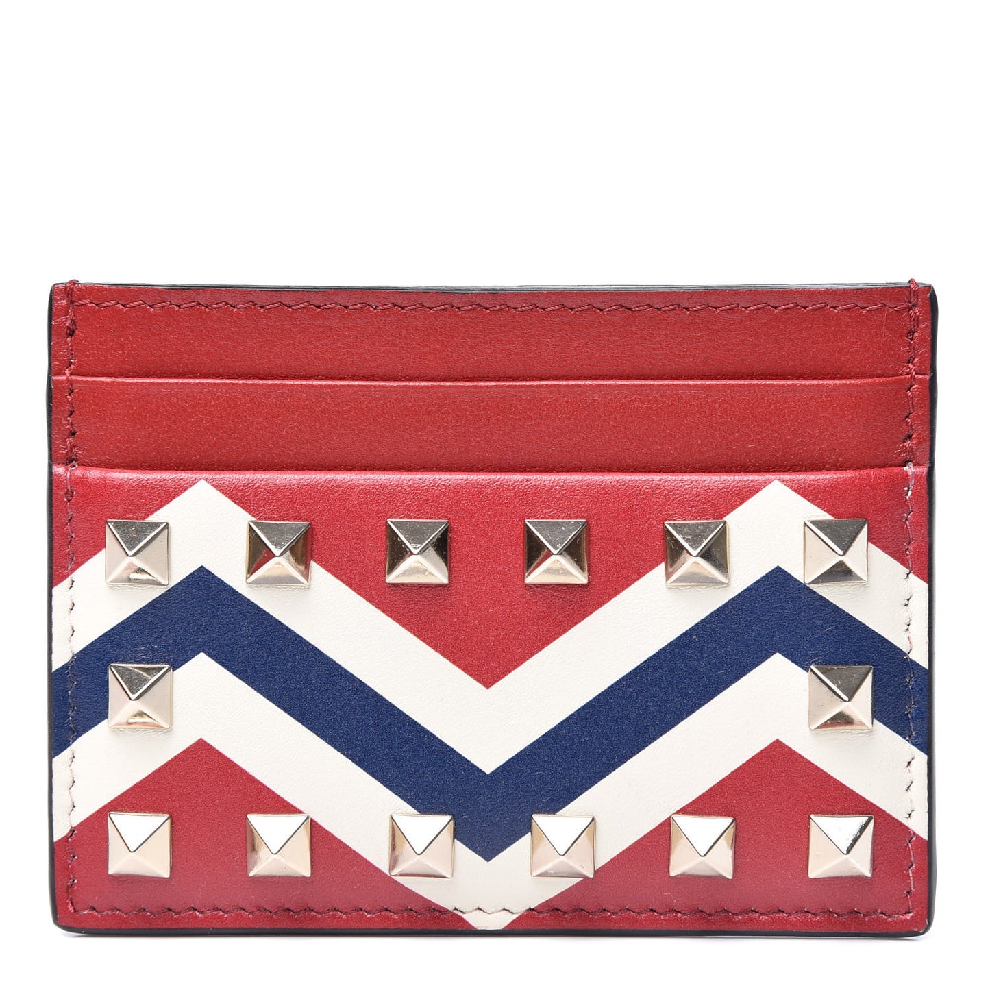 Vitello Zig Zag Print Rockstud Card Holder Blue Red