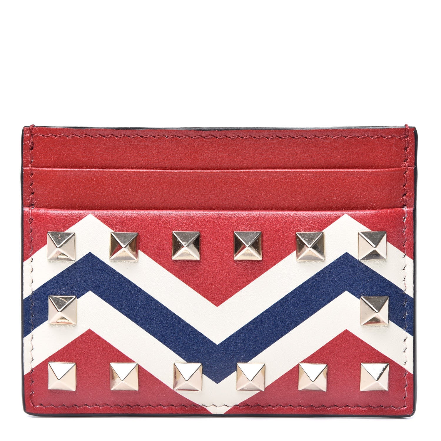 Valentino Garavani Vitello Zig Zag Print Rockstud Card Holder Blue Red 1 of 10