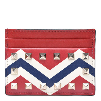 Valentino Garavani Vitello Zig Zag Print Rockstud Card Holder Blue Red 1 of 10