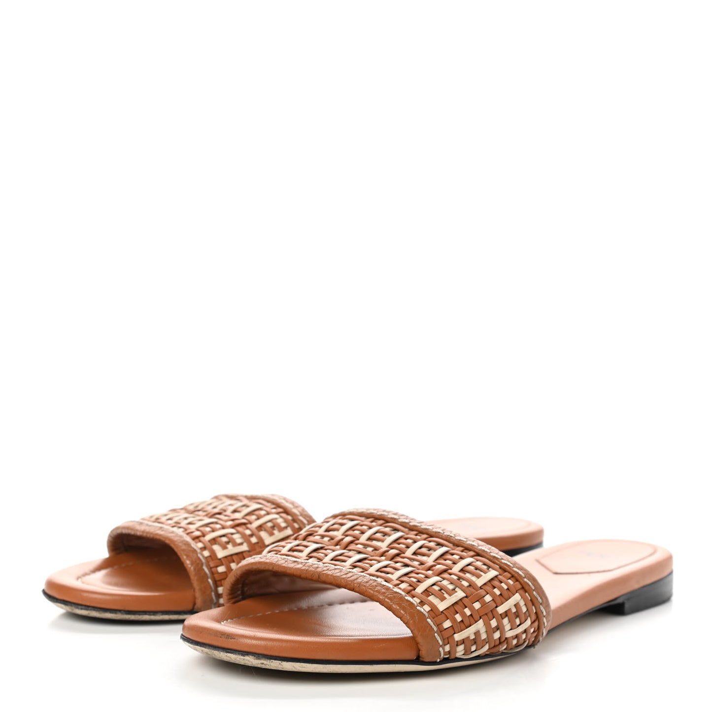 Calfskin FF Flat Sandals 38.5 Brandy Camelia Naturale