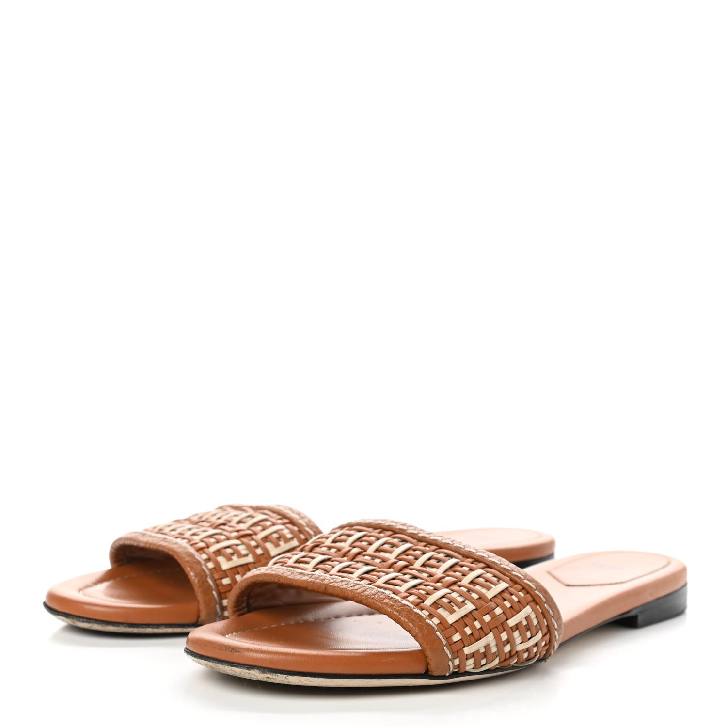 Fendi Calfskin FF Flat Sandals 38.5 Brandy Camelia Naturale 3 of 10