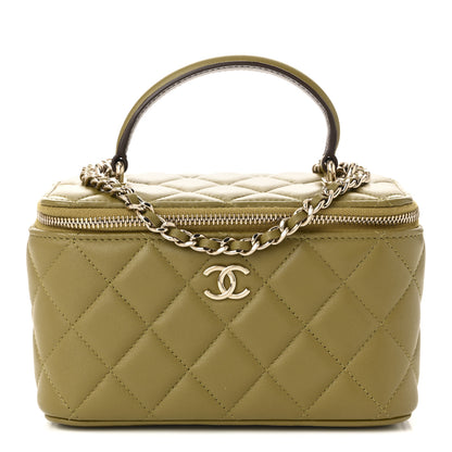Chanel Lambskin Quilted Small Top Handle Vanity Case With Chain Green Brown 1 of 10