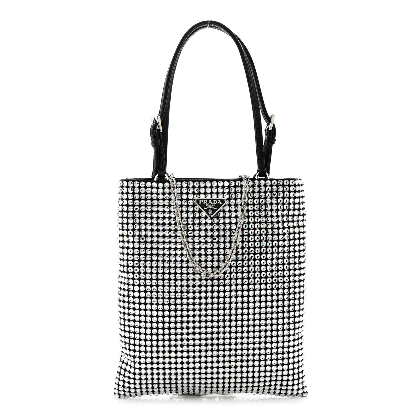 Satin Crystal Metal Triangle Logo Chain Crossbody Handbag Cristal
