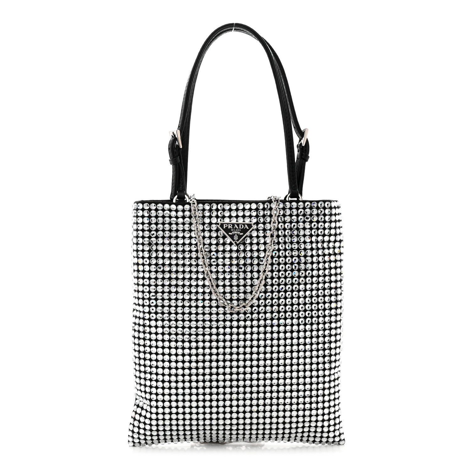 Prada Satin Crystal Metal Triangle Logo Chain Crossbody Handbag Cristal 1 of 10
