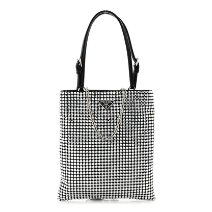 Prada Satin Crystal Metal Triangle Logo Chain Crossbody Handbag Cristal 1 of 10