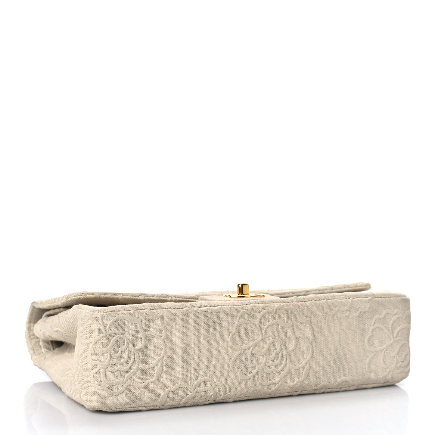 Canvas Camellia Embroidered Medium Double Flap Ivory