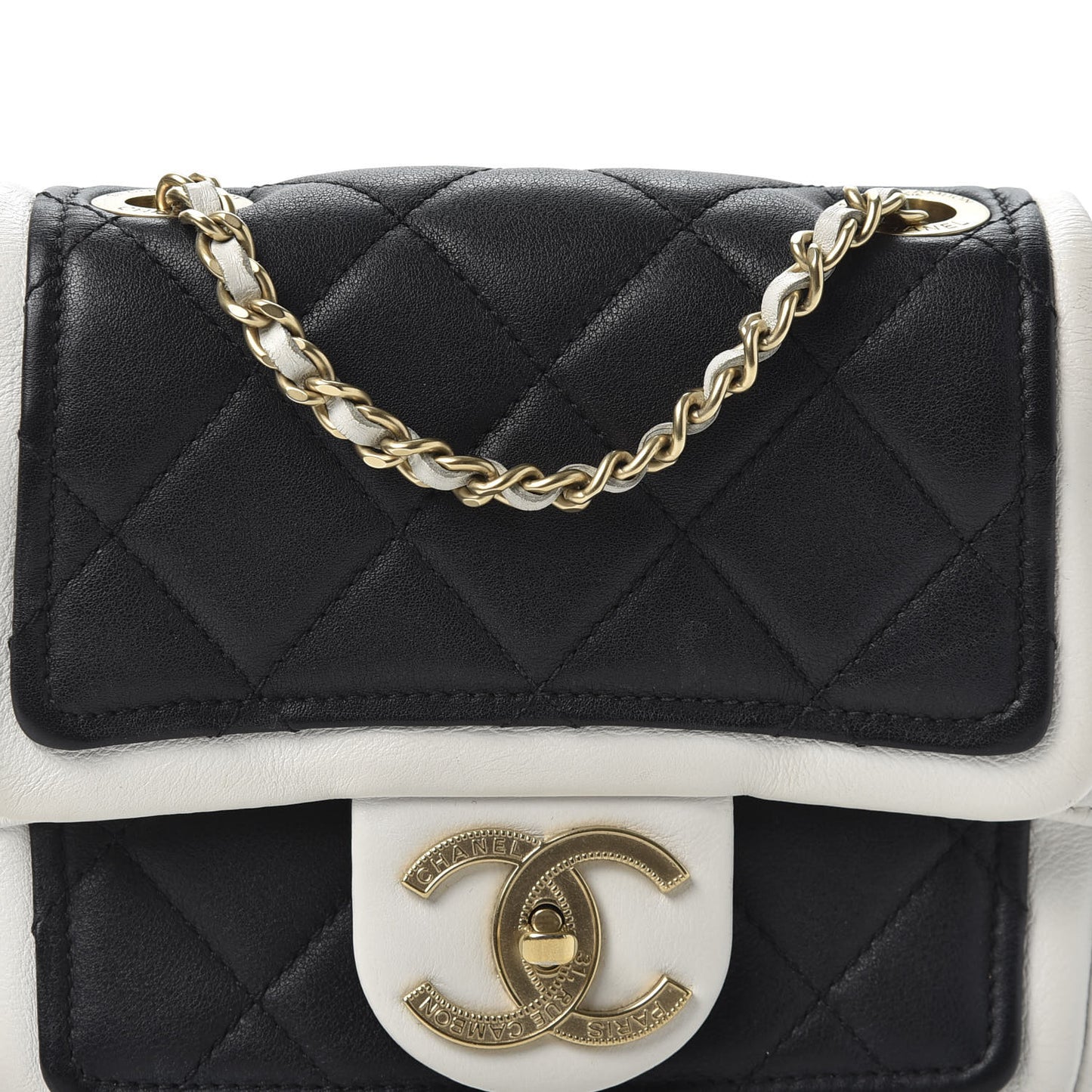Lambskin Quilted Graphic Mini Flap Bag Black White