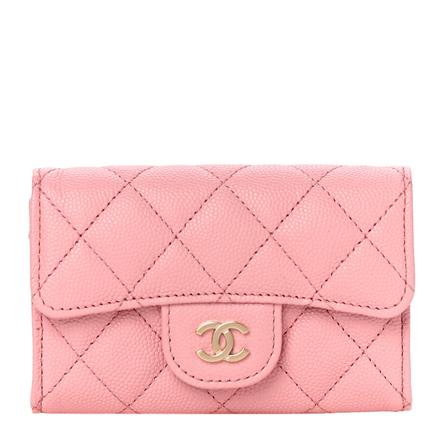 Caviar Quilted Flap Card Holder Wallet Pink