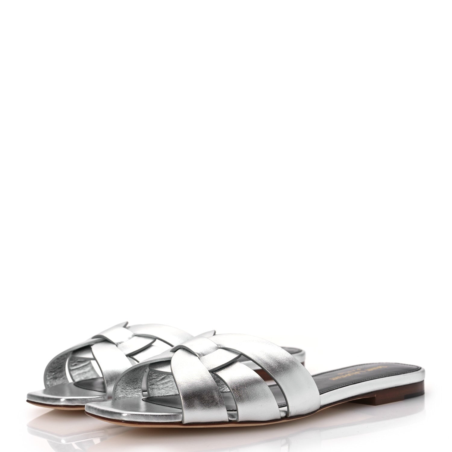 Saint Laurent Metallic Calfskin Nu Pied 05 Slide Sandals 36 Argento 4 of 11