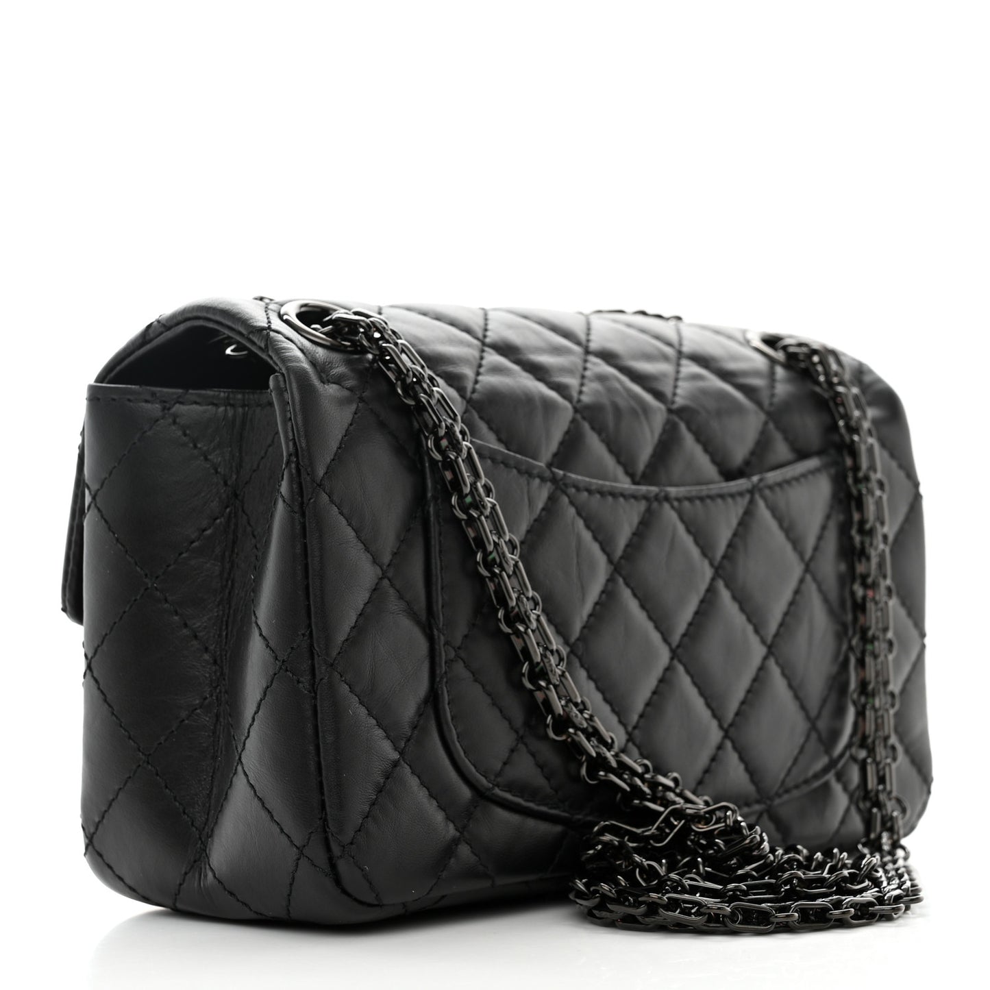Aged Calfskin Quilted 2.55 Reissue Mini Flap So Black