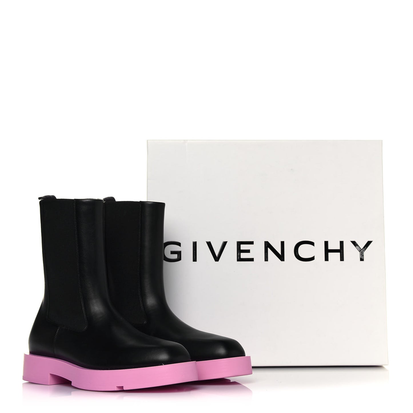 Calfskin Squared Ankle Boots 40 Black Pink