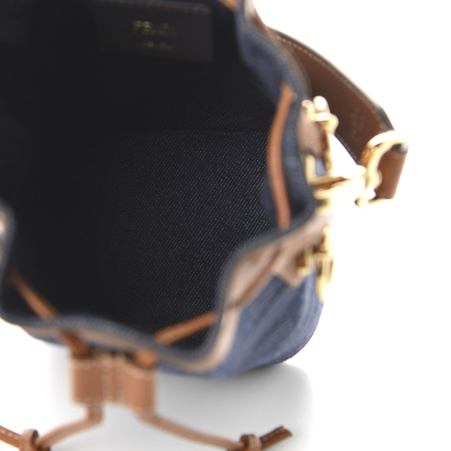 Denim Vitello King F is Fendi FF Embroidered Mini Mon Tresor Bucket Bag Blue Cuoio