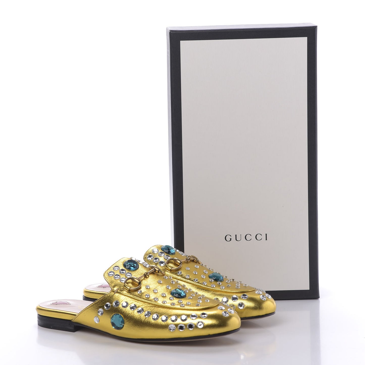 Metallic Nappa Crystal Womens Princetown Slippers 37.5 Gold