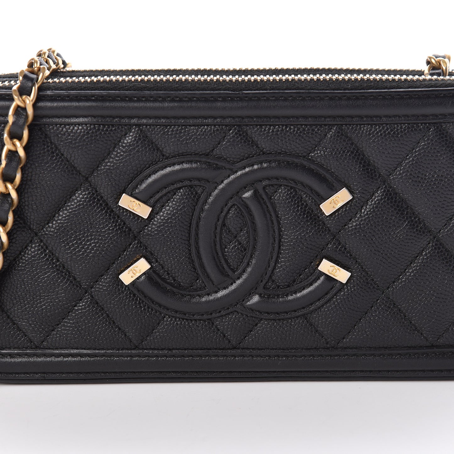 Caviar Quilted CC Filigree Clutch With Chain Black