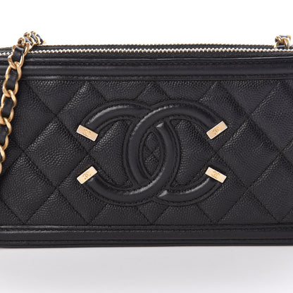 Chanel Caviar Quilted CC Filigree Clutch With Chain Black 13 of 13