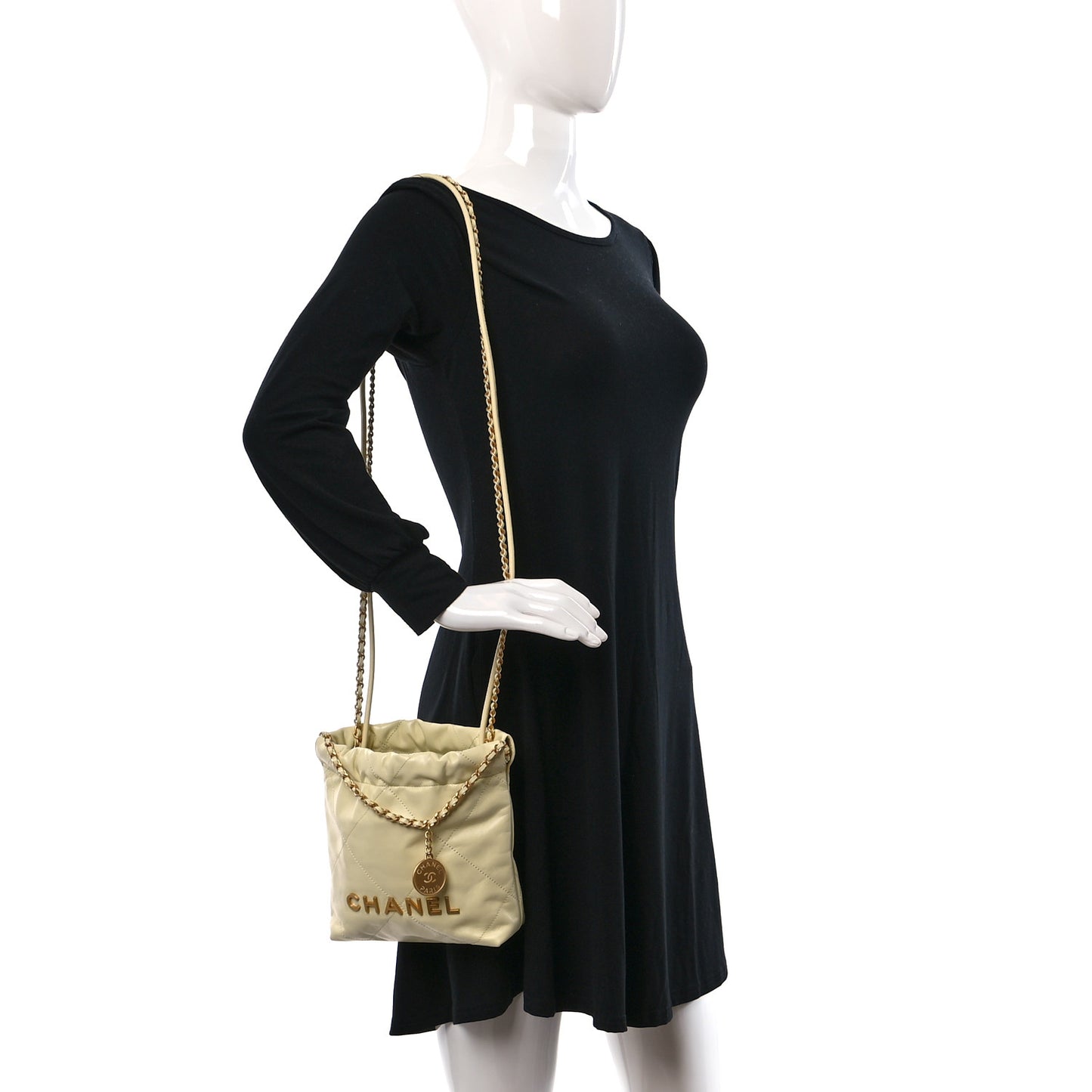 Shiny Calfskin Quilted Mini Chanel 22 Light Yellow