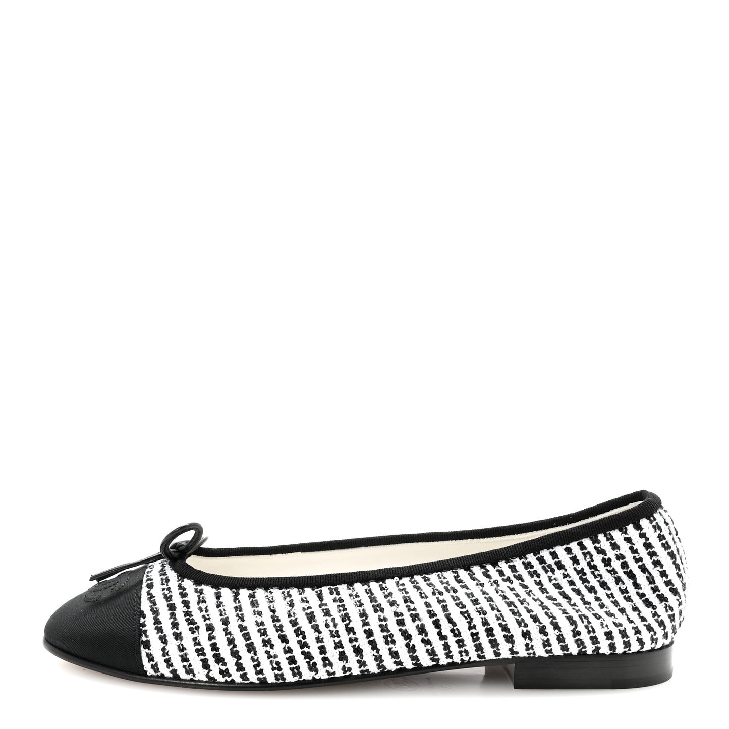 Tweed Sequin Grosgrain Cap Toe Ballerina Flats 39 Black White