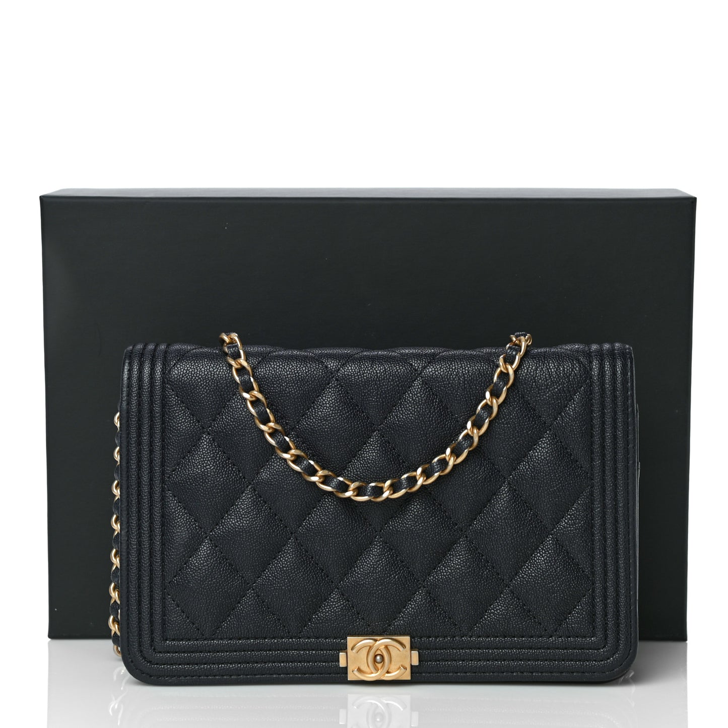Caviar Quilted Boy Wallet On Chain WOC Navy