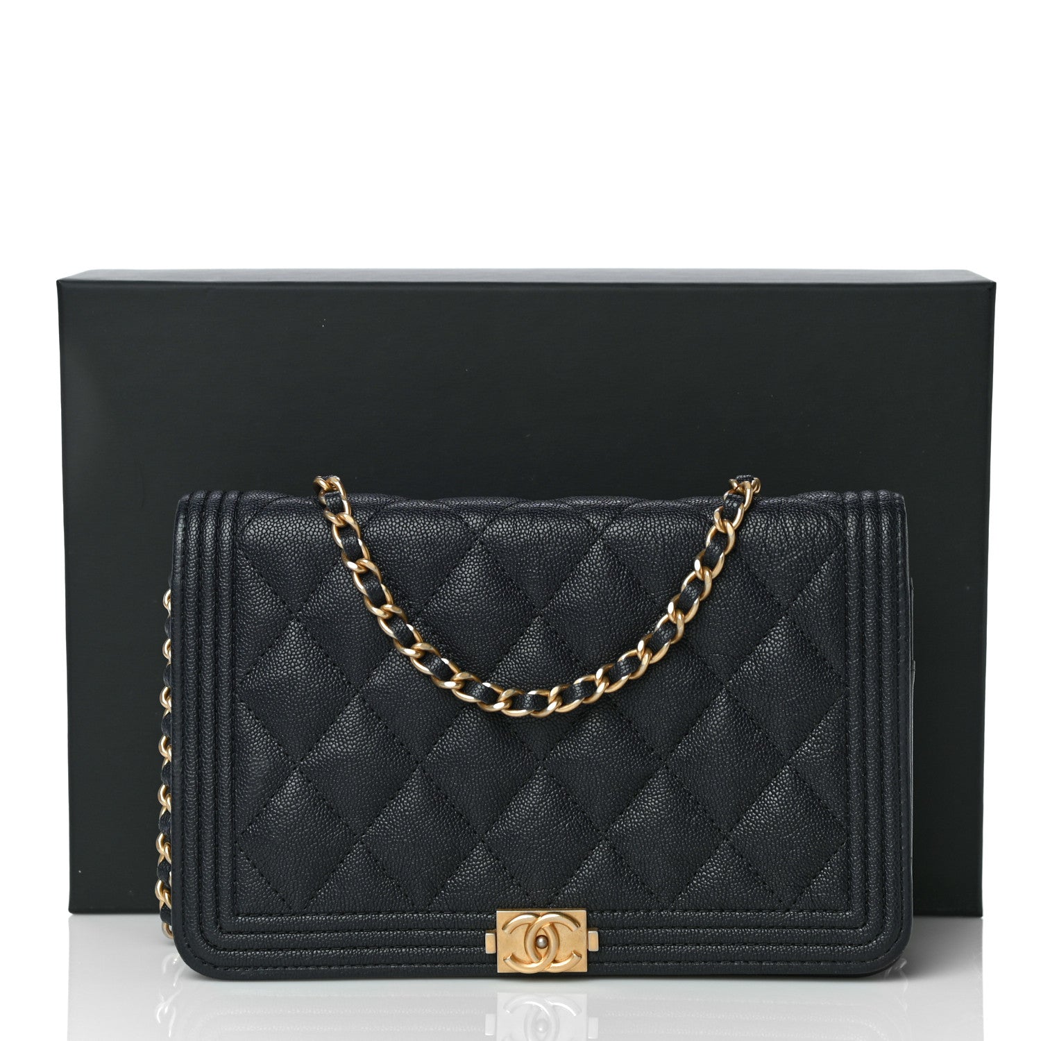 Chanel Caviar Quilted Boy Wallet On Chain WOC Navy 18 of 18