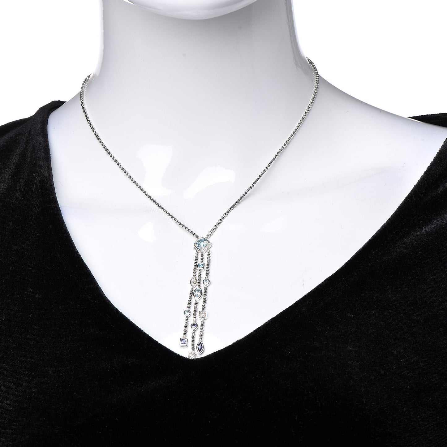 Sterling Silver Diamond Iolite Blue Topaz Confetti Ice Necklace