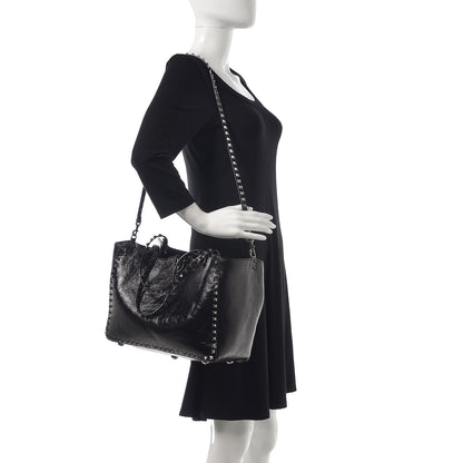 Valentino Garavani Craquele Calfskin Medium Rockstud Tote Black 2 of 9