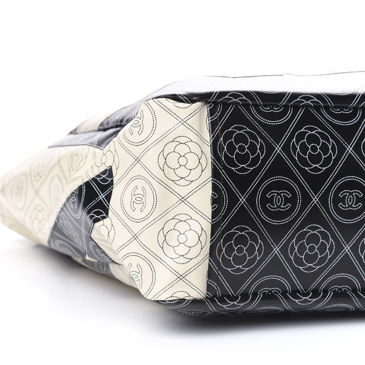 Chanel Coated Canvas Camellia Large Shopping Tote Black Beige 9 of 11