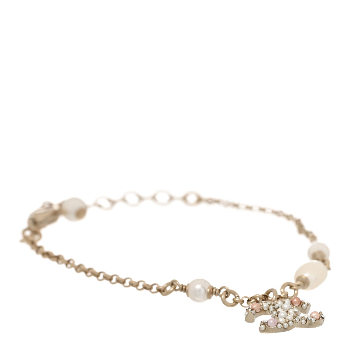 Pearl Crystal CC Charms Bracelet Light Gold Pink