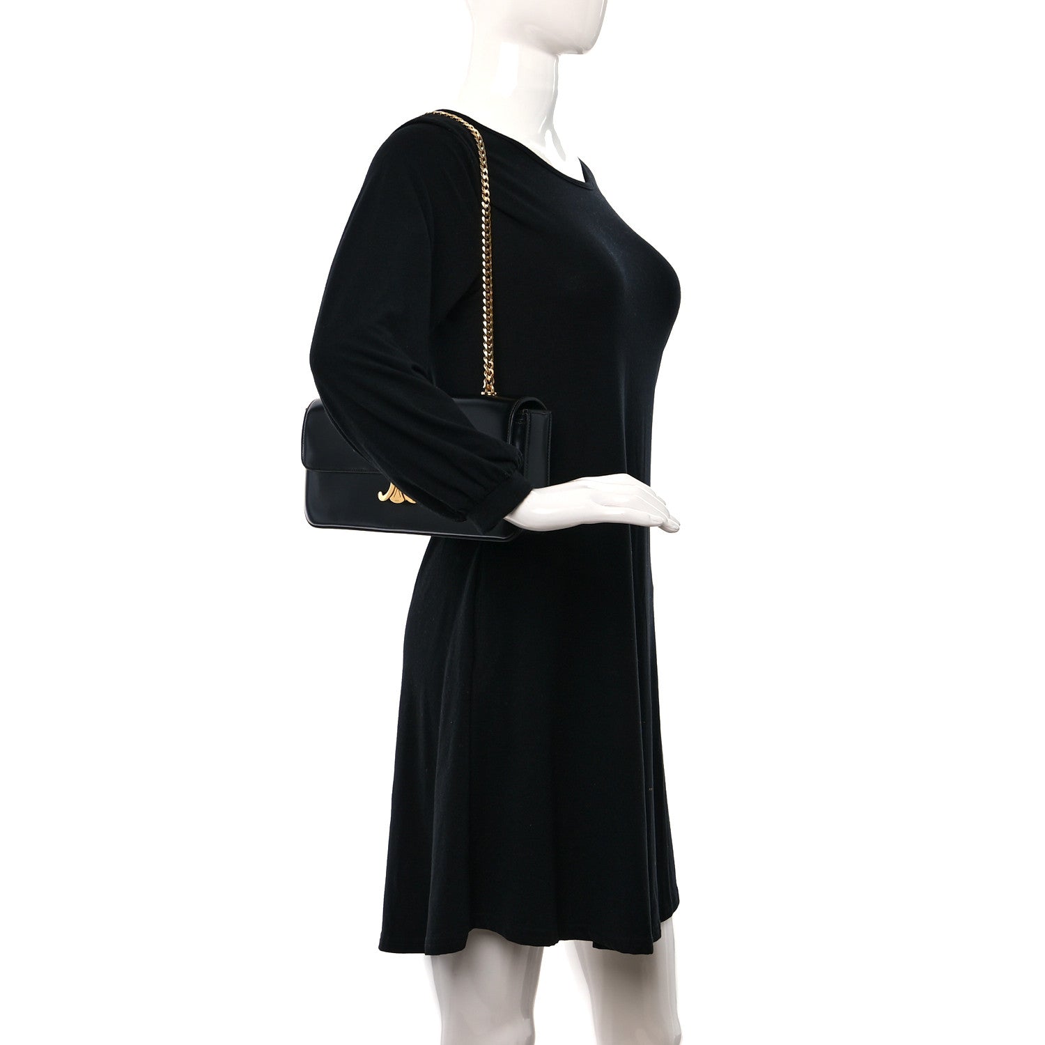 Celine Shiny Calfskin Triomphe Chain Bag Black 2 of 8