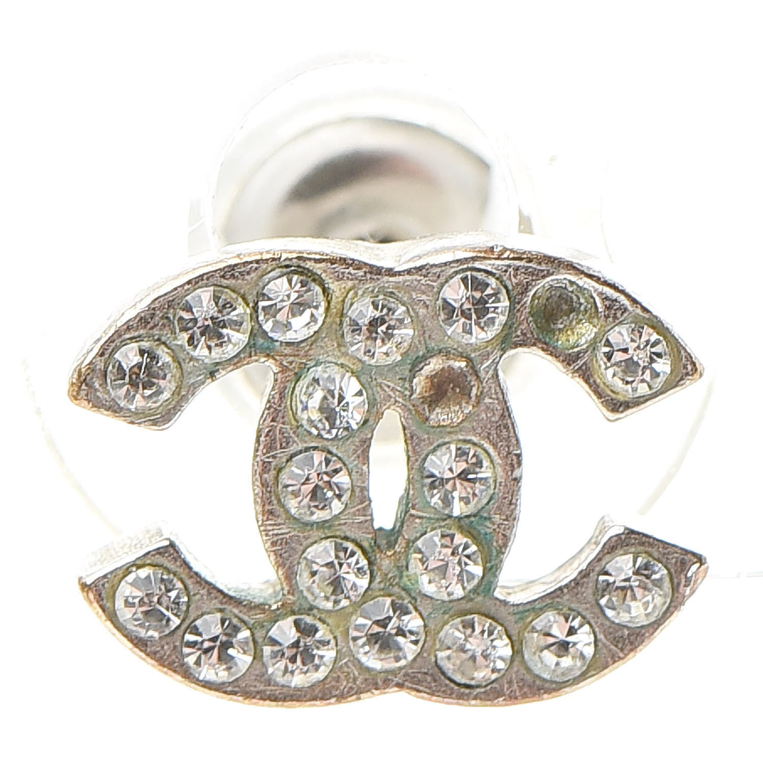 Chanel Crystal Timeless CC Earrings Silver 5 of 6