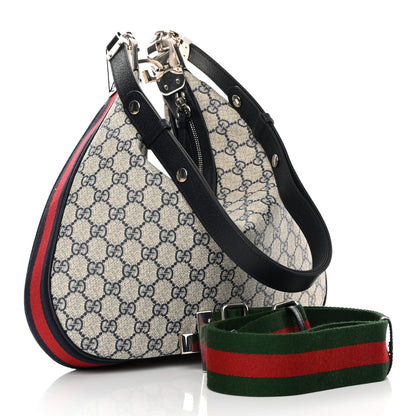 Gucci GG Supreme Monogram Textured Calfskin Web Large Attache Shoulder Bag Beige Blue 3 of 14