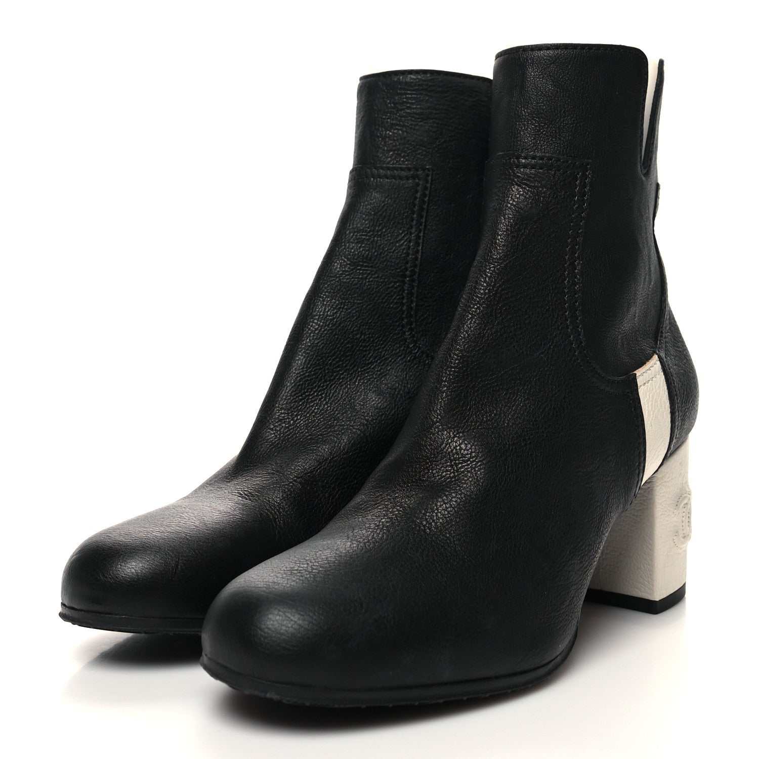 Chanel Goatskin Calfskin CC Short Boots 38.5 Black White 3 of 9