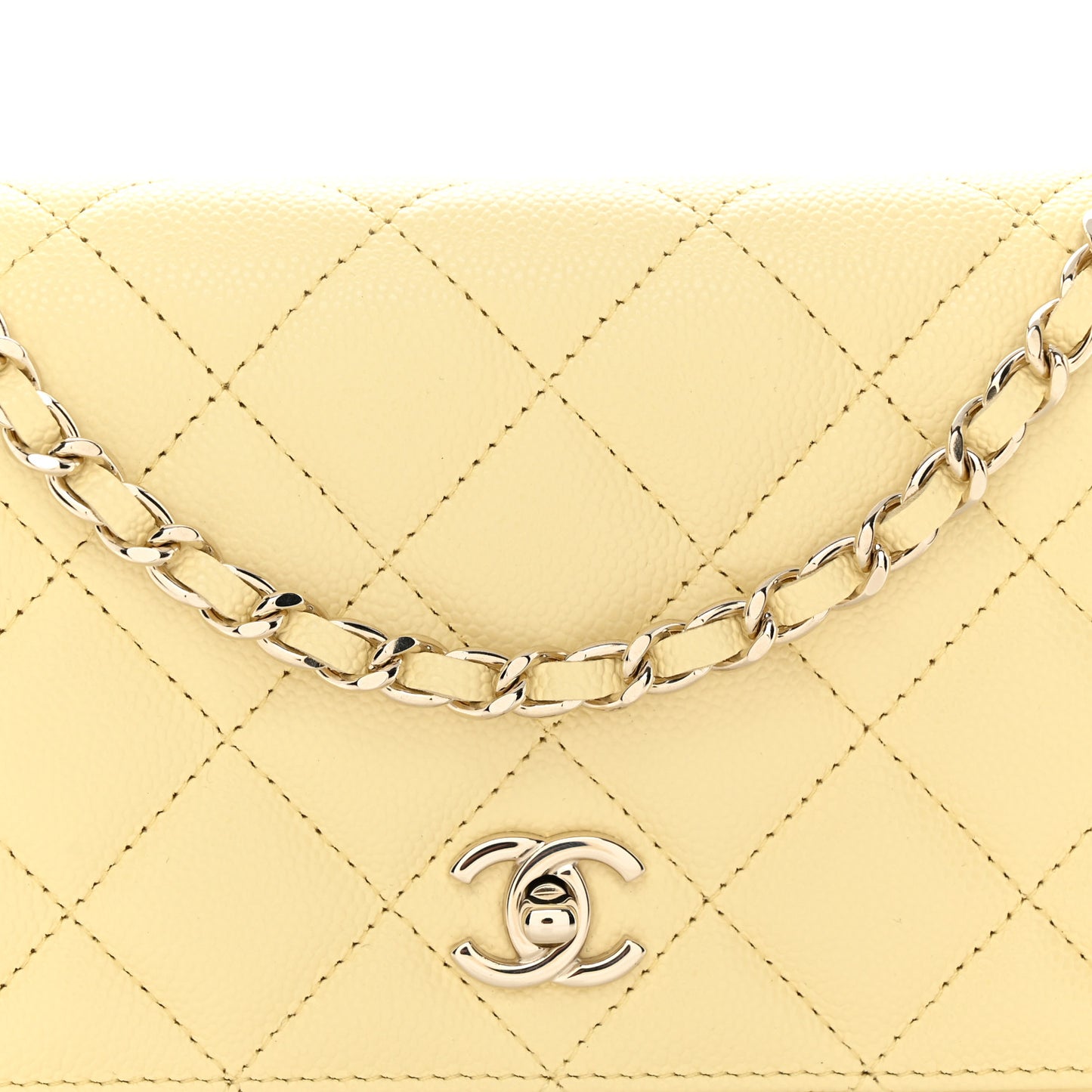 Caviar Quilted CC Turn Lock Wallet On Chain WOC Light Yellow